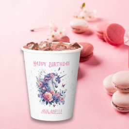 ファンタジーなユニコーンのきらめき ピンクの女の子の誕生日 紙コップ