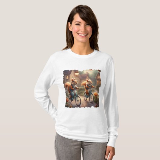 ファンタジーなリス達の自転車の絵本 Tシャツ (正面フル)