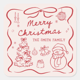 ファンタジーなリボンのクリスマスパーティーステッカー スクエアシール