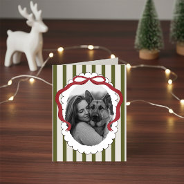 ファンタジーなリボンのペットのクリスマス写真折りカード サンキューカード