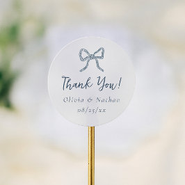 ファンタジーなレトロブルーのリボンの結婚式のお礼のギフトタグ ラウンドシール