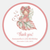 ファンタジーな可愛い妖精の花の女の子の誕生日ステッカー ラウンドシール (正面)
