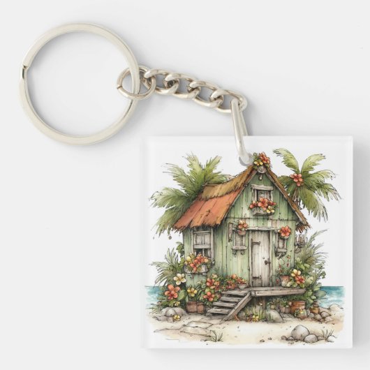 ファンタジーな夏の砂浜の風景 キーホルダー (正面)