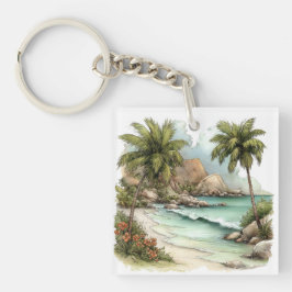 ファンタジーな夏の砂浜の風景 キーホルダー