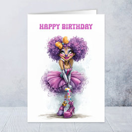 ファンタジーな女性ピエロの誕生日グリーティングカード カード