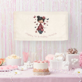 ファンタジーな妖精のドール レトロかわいいお誕生日 横断幕
