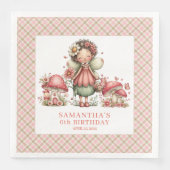 ファンタジーな妖精のピンクの花のブッシュの誕生日ナプキン (正面)