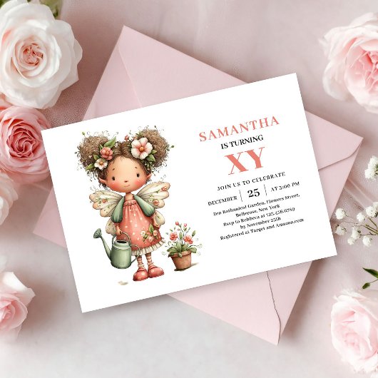 ファンタジーな妖精の女の子の誕生日パステルピンク招待状 招待状