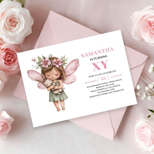 ファンタジーな妖精の女の子の誕生日ピンクの招待状 招待状