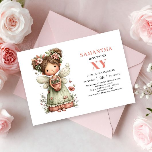 ファンタジーな妖精の女の子の誕生日ピンクの招待状 招待状