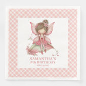 ファンタジーな妖精の女の子の誕生日ピンクの花のナプキン (正面)