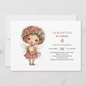 ファンタジーな妖精の女の子の誕生日ピンクの花の招待状 招待状 (正面)
