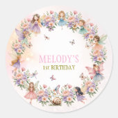 ファンタジーな妖精の庭園 1歳の誕生日 ラウンドシール (正面)