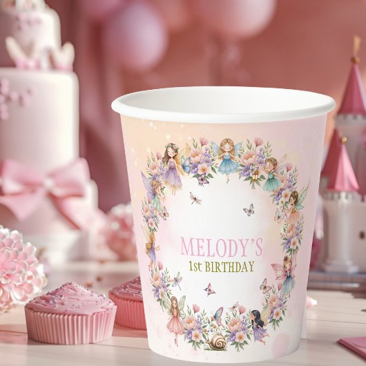ファンタジーな妖精の庭園 1歳の誕生日 紙コップ