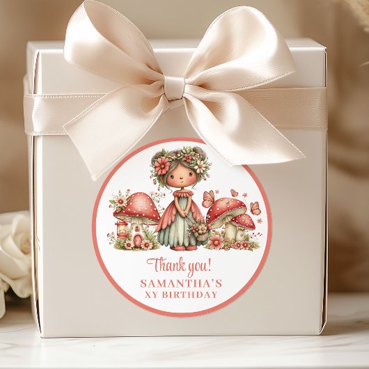 ファンタジーな妖精の花の女の子の誕生日ありがとう   ラウンドシール