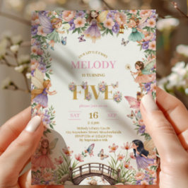 ファンタジーな妖精の花の5歳の誕生日招待状 招待状