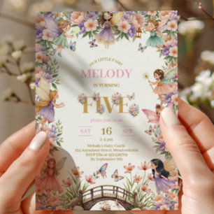 ファンタジーな妖精の花の5歳の誕生日招待状 招待状