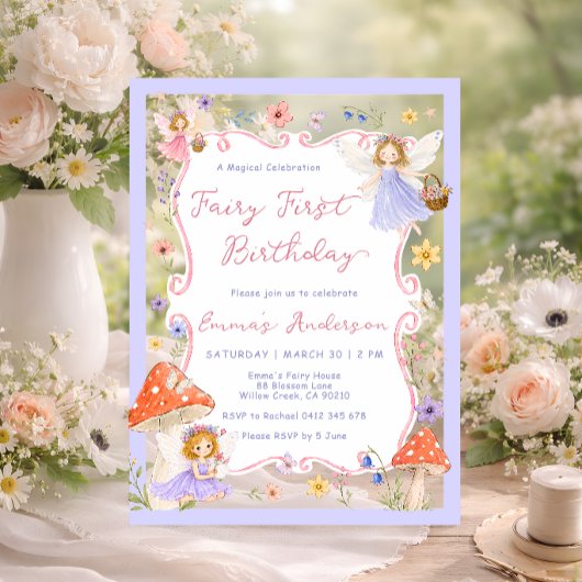 ファンタジーな妖精の1歳の娘の誕生日 アクリル招待状