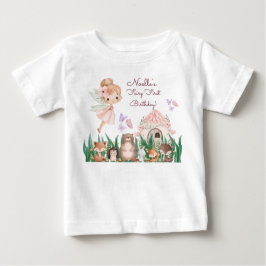 ファンタジーな妖精の1歳の誕生日の主役 ベビーTシャツ