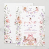 ファンタジーな妖精の1歳の誕生日 魔法の森 招待状 (正面/裏面)