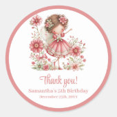 ファンタジーな妖精 ピンクの花 女子 誕生日  ラウンドシール (正面)