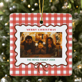 ファンタジーな家族写真 ギンガムチェックのクリスマス セラミックオーナメント