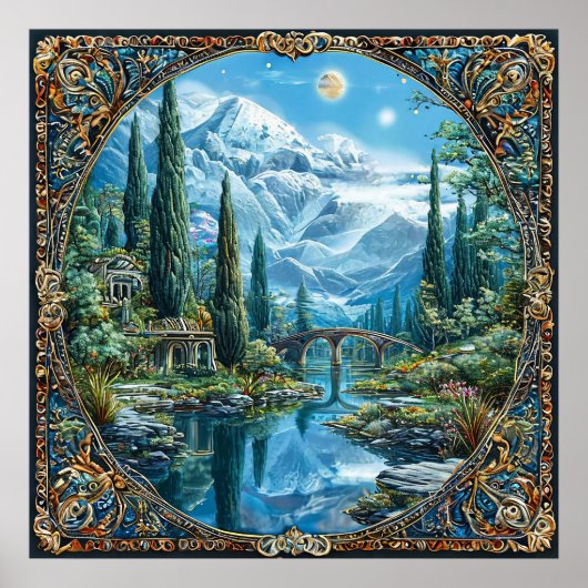 🌌 ファンタジーな山の風景 夢のような神秘的な自然 ポスター (正面)