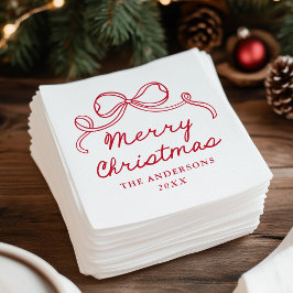ファンタジーな手描きの赤いリボンのメリークリスマス スタンダードカクテルナプキン