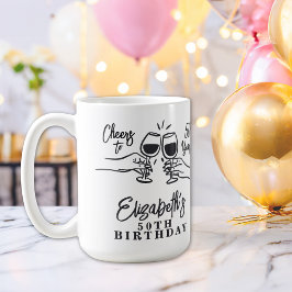 ファンタジーな手描きの50歳の誕生日おめでとうマグカップ コーヒーマグカップ