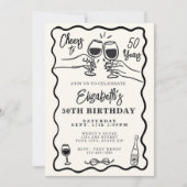 ファンタジーな手描きの50歳の誕生日おめでとう 招待状 (正面)