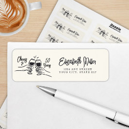 ファンタジーな手描きの「乾杯!50周年おめでとう」デザインのバースデーラベル ラベル