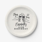 ファンタジーな手描きの「乾杯!50周年おめでとう」誕生日デザイン ペーパープレート (正面)