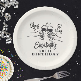 ファンタジーな手描きの「乾杯!50周年おめでとう」誕生日デザイン ペーパープレート