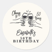 ファンタジーな手描きの「乾杯 50周年 誕生日」 ラウンドシール (正面)