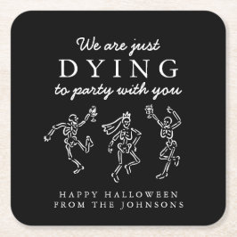 ファンタジーな手描きスケルトンのハロウィンパーティー スクエアペーパーコースター
