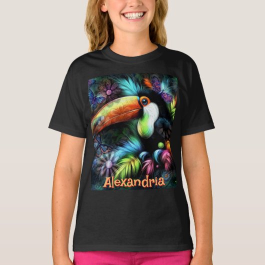 ファンタジーな抽象オオハシ鳥のカスタマイズ Tシャツ (正面)