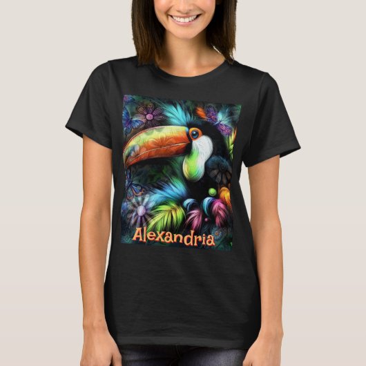 ファンタジーな抽象オオハシ鳥のカスタマイズ Tシャツ (正面)