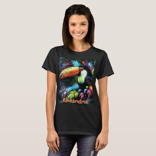 ファンタジーな抽象オオハシ鳥のカスタマイズ Tシャツ (正面フル)