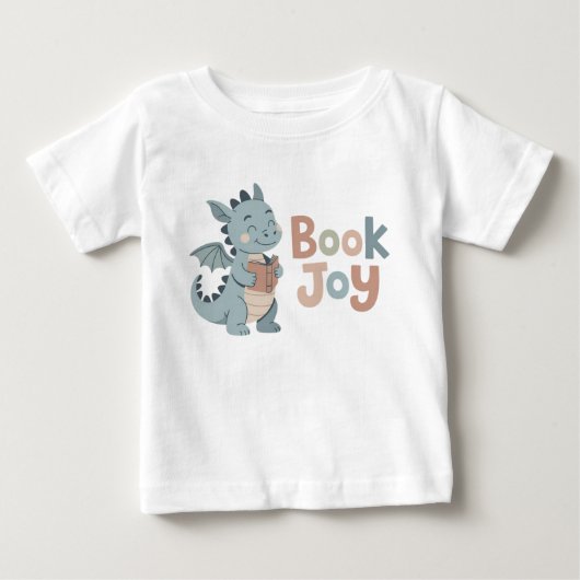 ファンタジーな本の喜びドラゴン 読書好きベビー服 ベビーTシャツ (正面)