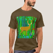 ファンタジーな森の設定での鹿 Tシャツ (正面)