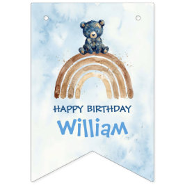 ファンタジーな水彩画のクマの少年 誕生日 ボホ バンティングフラッグ