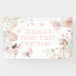 ファンタジーな水彩画の妖精 1歳の誕生日 横断幕
