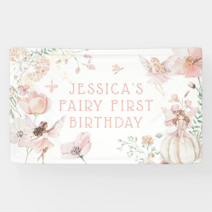 ファンタジーな水彩画の妖精 1歳の誕生日 横断幕