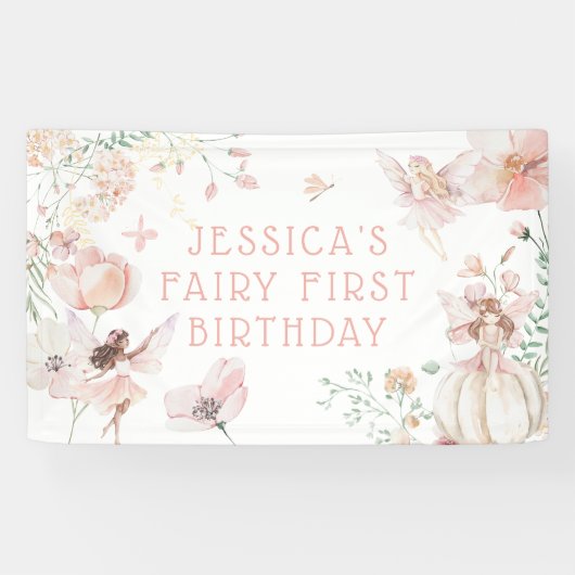 ファンタジーな水彩画の妖精 1歳の誕生日 横断幕 (横)