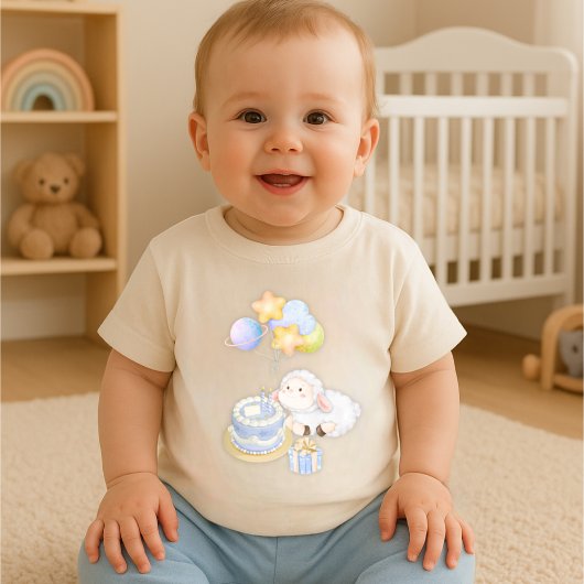 ファンタジーな水彩羊の誕生日 子供用Tシャツ トドラーTシャツ