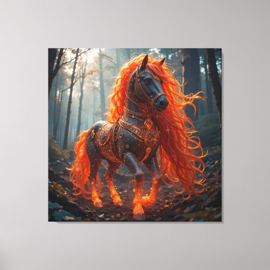 🐴🔥 ファンタジーな炎の馬 赤いたてがみ 🌌 キャンバスプリント (正面)