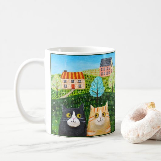 ファンタジーな猫の民芸風 オレンジタビー タキシード コーヒーマグカップ (ドーナツ)