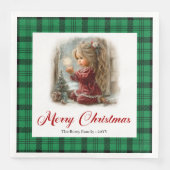 ファンタジーな田舎風の絵本のようなクリスマスのシーンのナプキン (正面)