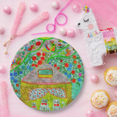 ファンタジーな絵本の猫の家 誕生日ペーパー ペーパープレート (パーティー)