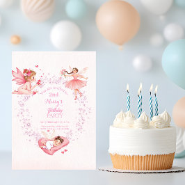 ファンタジーな花と妖精の子供の誕生日 招待状